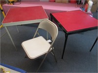 2 vintage folding card tables & 1 folding chair