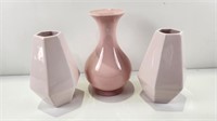 (3) Pink Vases 8" & 9.5"