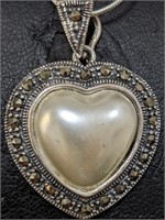 $300 Silver Pearl Marcasite Necklace (~weight 5.75