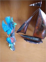 Brass sail boat, Grossman bird figure