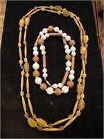 Vintage wood bead necklace and MC long necklace
