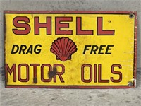 Original SHELL DRAG FREE MOTOR OILS Enamel Sign -