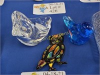 THREE GLASS BIRD FIGURINES