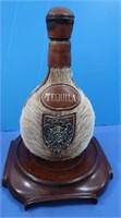 Leather/Fur Tequila Bottle w/Wooden Stand