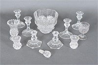 Vtg Crystal/Glass Bud Vases, Candle Holders, Bowl