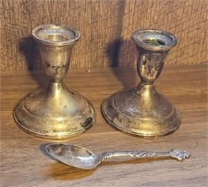 STERLING SILVER WEIGHTED CANDLESTICK HOLDERS &