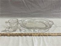 Clear Pressed glass mug and plate/tray