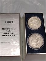 1883 box set of 2 Morgan’s 90% silver dollars