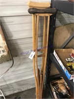 TWO PAIR OF WOOD CRUTCHES