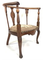 Curved & Carved Back Early Arm Chair Tapestry Seat