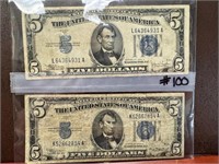 (2) 1934 $5.Silver Certificates -Circulated