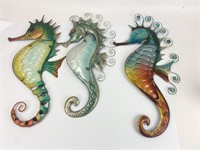 (3) Unique Colorful Metal & Glass Seahorse Wall