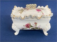 Vintage Moss Rose Footed Trinket Box with Ruffle