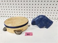 Vtg Childrens Tamborine/ Buffalo Figurine