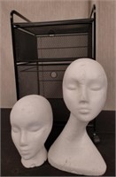 2 Mannequin Heads and Rolling Cart