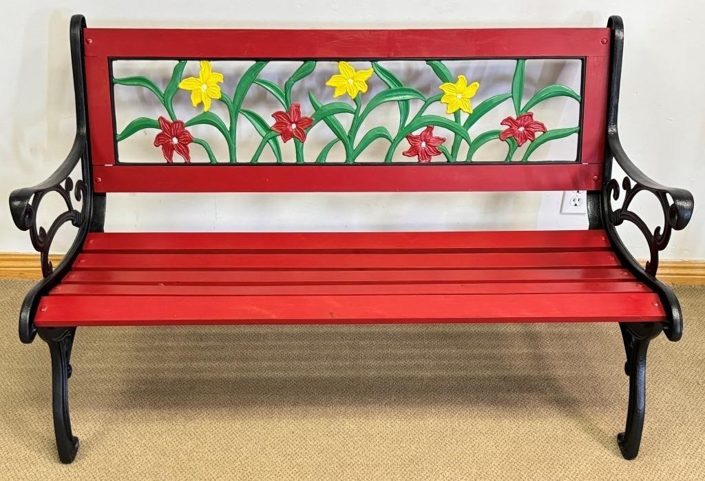 COMPLETELY REFINISHED CAST IRON GARDEN BENCH