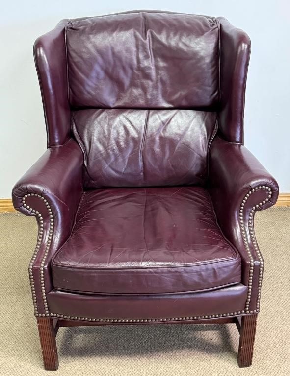 QUALITY CLASSIC LEATHER WINGBACK CHAIR