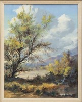 GEORGE WHITE PAINTING ON CANVAS, TREED LANDSCAPE