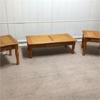 3 Piece Oak Finish Coffee Table Set