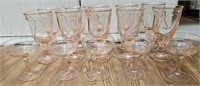 Pink Depression Glass. 10 larger stemmed glasses