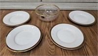 Pier 1 gold band Saucers and I gold rimmed