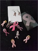 Group of breast cancer awareness pins and
