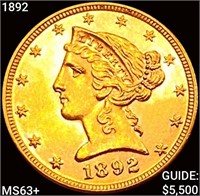 1892 $5 Gold Half Eagle CHOICE BU+