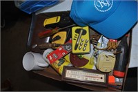 flat of tools, patch kit, thermometer