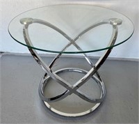 Glass Top Chrome Base Side Table