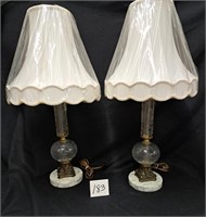 pr. etched glass table lamps w/nice shades