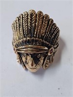 Size 10 Goldtone Native American Indiand Head Ring