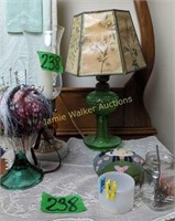 Hobnail Green Boudoir Table Lamp, Hurricane