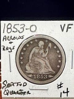 1853 Seated Quarter-O Arrows & Rays-VF