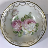 JS GERMANY HAND PAINTED CABBAGE ROSE BOWL