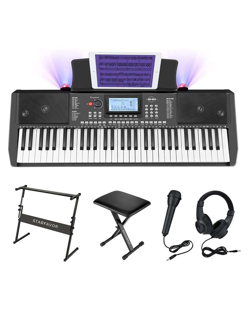 Starfavor 61 Key Electronic Keyboard Piano with LC