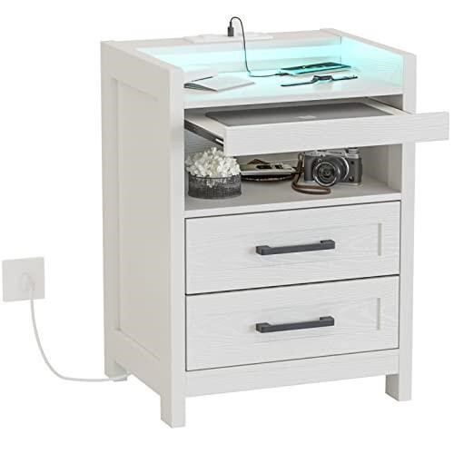 Modern Nightstand with LED Light and Charging Stat