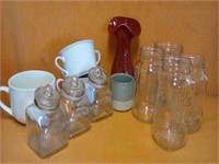 Mason jars, glass containers with lids, vases and