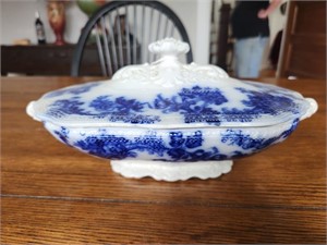 Flow blue covered dish