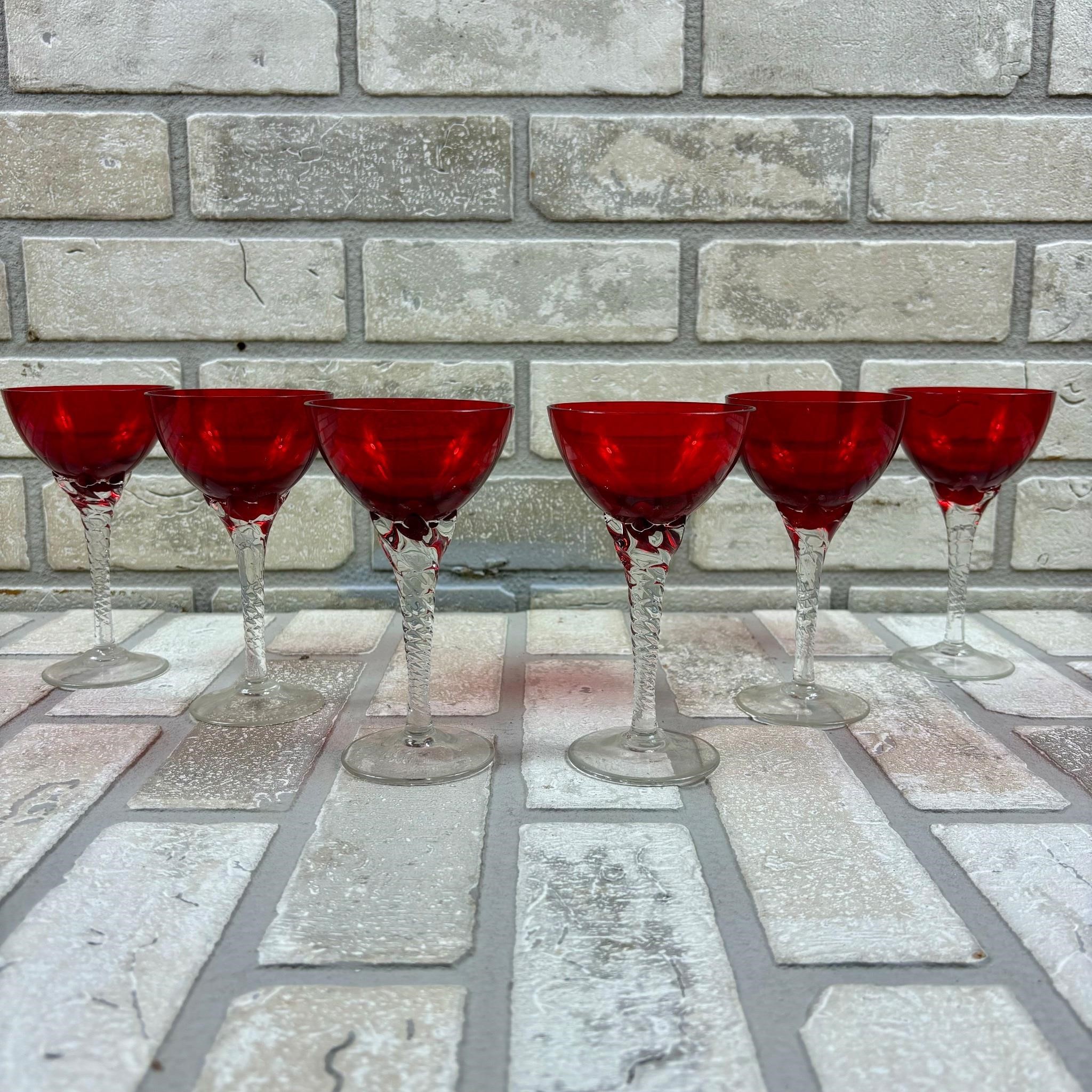 Six Ruby-Topped Wine Glasses, 1950s