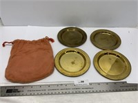 Vintage Set of 4 Brass Coaster Trays Made in