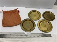 Vintage Set of 4 Brass Coaster Trays Made in