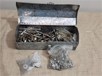 Small Metal Toolbox with Contents of Nuts and Bolt
