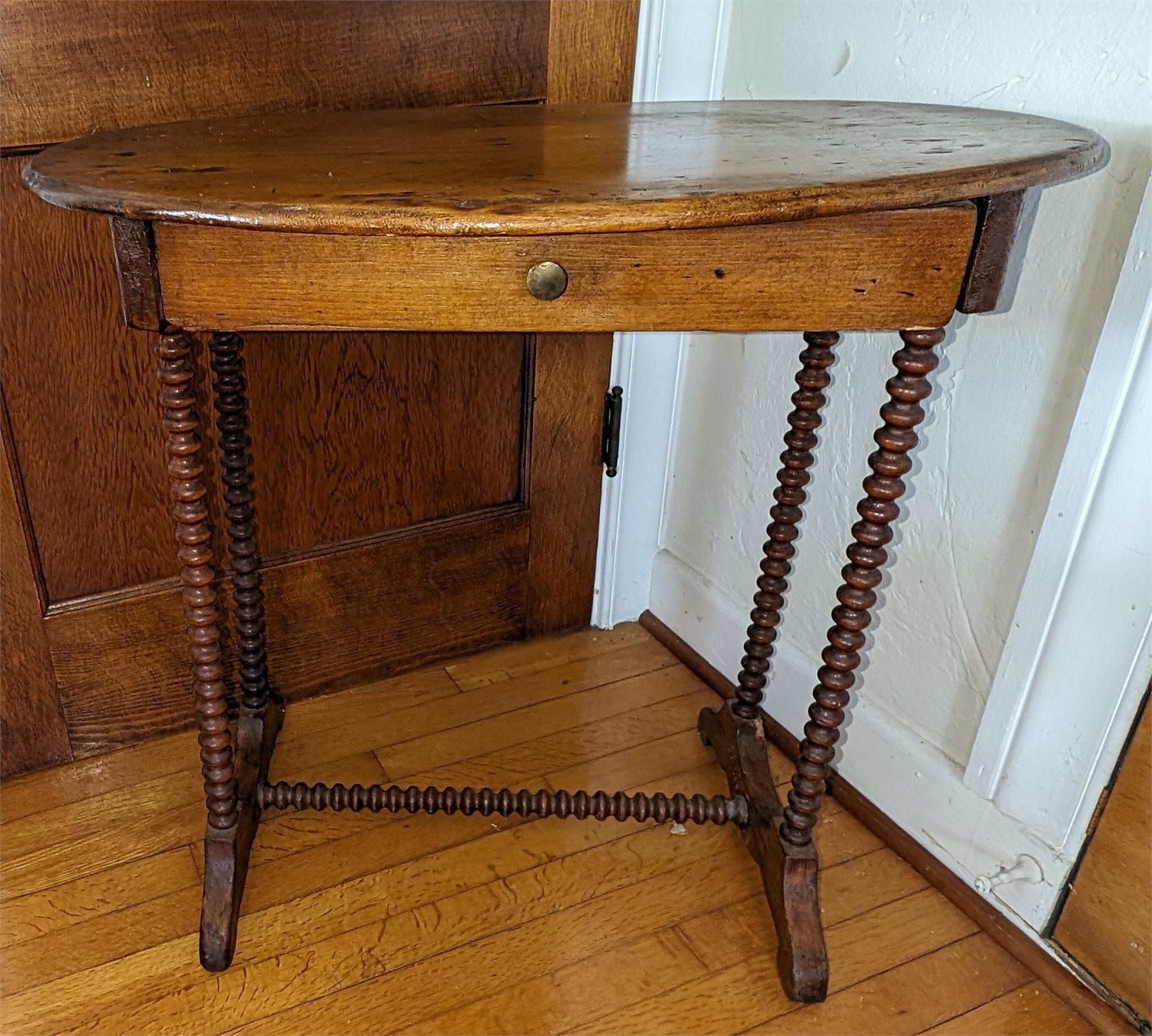 Civil War Era Spindle Spool Side Table w/ Drawer