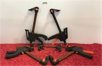 Six miscellaneous bar clamps