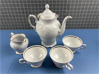 ROYAL KENT POLAND GOLD TRIM TEA POT W/ EXTRAS