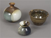 3 Assorted Ceramic Pottery Vases - Bowl