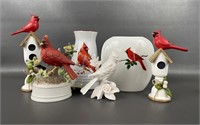 Cardinal Vase and Figurine Lot