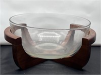 Mid century wood cradle for salad bowl server