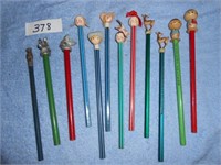 Lot of 12 Pencils with Heads or Animal Tops