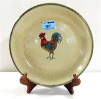 11" STONEWARE ROOSTER PIE PLATE BY MONROE SALT WOR